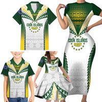 Cook Islands Rugby Custom Family Matching Short Sleeve Bodycon Dress and Hawaiian Shirt Kuki's Aitu Champions - Polynesian Pride