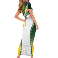 Cook Islands Rugby Custom Short Sleeve Bodycon Dress Kuki's Aitu Champions LT7 - Polynesian Pride