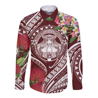 Aloha Hawaii Big Island Long Sleeve Button Shirt Ohia Lehua Wahine LT7 Unisex Red - Polynesian Pride