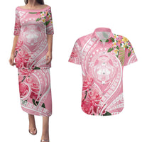 Aloha Hawaii Maui Couples Matching Puletasi and Hawaiian Shirt Goddess Lokelani Rose LT7 Pink - Polynesian Pride
