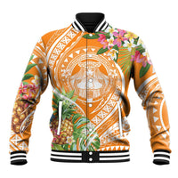 Aloha Hawaii Lanai Baseball Jacket Frangipani Mix Pineapple LT7 Unisex Orange - Polynesian Pride