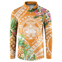 Aloha Hawaii Lanai Button Sweatshirt Frangipani Mix Pineapple LT7 Orange - Polynesian Pride