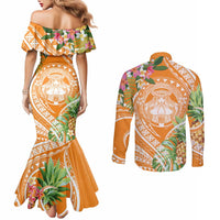 Aloha Hawaii Lanai Couples Matching Mermaid Dress and Long Sleeve Button Shirt Frangipani Mix Pineapple LT7 - Polynesian Pride