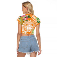 Aloha Hawaii Lanai Raglan Cropped T Shirt Frangipani Mix Pineapple LT7 - Polynesian Pride
