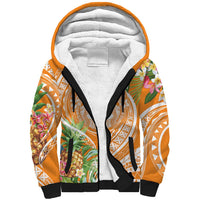 Aloha Hawaii Lanai Sherpa Hoodie Frangipani Mix Pineapple LT7 Unisex Orange - Polynesian Pride