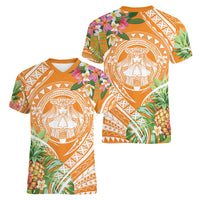 Aloha Hawaii Lanai Women V-Neck T-Shirt Frangipani Mix Pineapple LT7 - Polynesian Pride