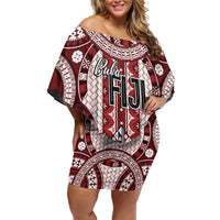 Bula Fiji Vintage Family Matching Off Shoulder Short Dress and Hawaiian Shirt Scarlet Masi Motifs