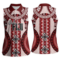 Bula Fiji Vintage Women Sleeveless Polo Shirt Scarlet Masi Motifs