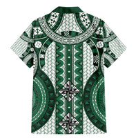 Bula Fiji Vintage Family Matching Mermaid Dress and Hawaiian Shirt Phthalo Green Masi Motifs