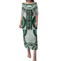 Bula Fiji Vintage Family Matching Puletasi and Hawaiian Shirt Phthalo Green Masi Motifs