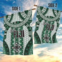 Bula Fiji Vintage Garden Flag Phthalo Green Masi Motifs