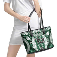 Bula Fiji Vintage Leather Tote Bag Phthalo Green Masi Motifs