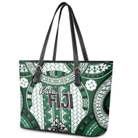 Bula Fiji Vintage Leather Tote Bag Phthalo Green Masi Motifs