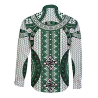 Bula Fiji Vintage Long Sleeve Button Shirt Phthalo Green Masi Motifs