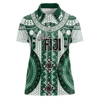 Bula Fiji Vintage Women Polo Shirt Phthalo Green Masi Motifs