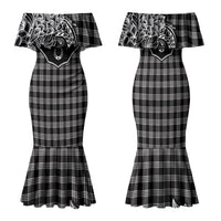 Hawai'i Paniolo Motif Black Family Matching Mermaid Dress and Hawaiian Shirt Floral Palaka Print LT7 Mom's Dress Black - Polynesian Pride