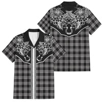 Hawai'i Paniolo Motif Black Family Matching Mermaid Dress and Hawaiian Shirt Floral Palaka Print LT7 Dad's Shirt - Short Sleeve Black - Polynesian Pride