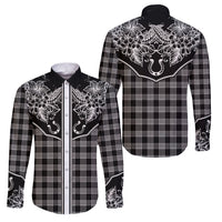 Hawai'i Paniolo Motif Black Family Matching Mermaid Dress and Hawaiian Shirt Floral Palaka Print LT7 Dad's Shirt - Long Sleeve Black - Polynesian Pride