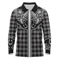 Hawai'i Paniolo Motif Black Long Sleeve Polo Shirt Floral Palaka Print LT7 Black - Polynesian Pride