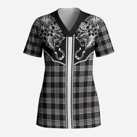 Hawai'i Paniolo Motif Black Scrub Top Floral Palaka Print LT7 Adult Black - Polynesian Pride