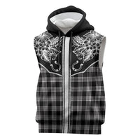 Hawai'i Paniolo Motif Black Sleeveless Hoodie Floral Palaka Print LT7 Black - Polynesian Pride
