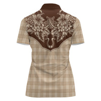 Hawai'i Paniolo Motif Leather Brown Women Polo Shirt Floral Palaka Print LT7 - Polynesian Pride