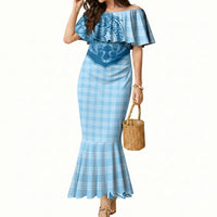 Hawai'i Paniolo Motif Deep Blue Mermaid Dress Floral Palaka Print LT7 Women Navy Blue - Polynesian Pride