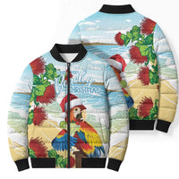 Have A Very Beach Christmas Bomber Puffer Jacket Parrot By Lehua Flower LT7 - Polynesian Pride