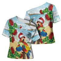 Have A Very Beach Christmas Cross Shoulder Shirt Parrot By Lehua Flower LT7 - Polynesian Pride