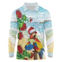 Have A Very Beach Christmas Long Sleeve Polo Shirt Parrot By Lehua Flower LT7 Art - Polynesian Pride