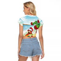 Have A Very Beach Christmas Raglan Cropped T Shirt Parrot By Lehua Flower - Polynesian Pride