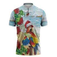 Have A Very Beach Christmas Zipper Polo Shirt Parrot By Lehua Flower LT7 Art - Polynesian Pride