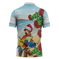 Have A Very Beach Christmas Zipper Polo Shirt Parrot By Lehua Flower LT7 - Polynesian Pride
