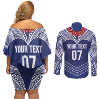 Toa Samoa Rugby Custom Couples Matching Off Shoulder Short Dress and Long Sleeve Button Shirt Ulafala Mix Nifo'oti - Polynesian Pride