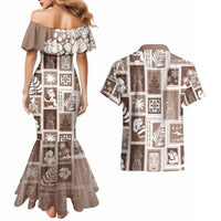Hawaii Christmas Retro Patchwork Couples Matching Mermaid Dress and Hawaiian Shirt Brown LT7 - Polynesian Pride