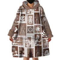 Hawaii Christmas Retro Patchwork Wearable Blanket Hoodie Brown LT7 - Polynesian Pride