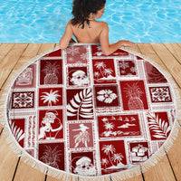 Hawaii Christmas Retro Patchwork Beach Blanket Red LT7 - Polynesian Pride