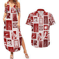 Hawaii Christmas Retro Patchwork Couples Matching Summer Maxi Dress and Hawaiian Shirt Red LT7 Red - Polynesian Pride