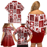 Hawaii Christmas Retro Patchwork Family Matching Off Shoulder Short Dress and Hawaiian Shirt Red LT7 - Polynesian Pride
