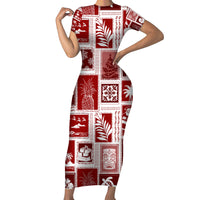 Hawaii Christmas Retro Patchwork Short Sleeve Bodycon Dress Red LT7 Long Dress Red - Polynesian Pride