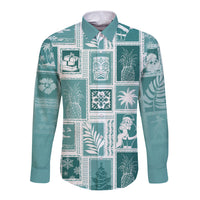 Hawaii Christmas Retro Patchwork Long Sleeve Button Shirt Teal LT7 Unisex Teal - Polynesian Pride