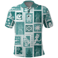 Hawaii Christmas Retro Patchwork Polo Shirt Teal LT7 Teal - Polynesian Pride