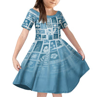 Hawaii Christmas Retro Patchwork Kid Short Sleeve Dress Aquamarine LT7 KID Aquamarine - Polynesian Pride