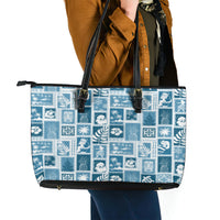 Hawaii Christmas Retro Patchwork Leather Tote Bag Aquamarine LT7 - Polynesian Pride