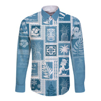 Hawaii Christmas Retro Patchwork Long Sleeve Button Shirt Aquamarine LT7 Unisex Aquamarine - Polynesian Pride