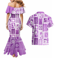 Hawaii Christmas Retro Patchwork Couples Matching Mermaid Dress and Hawaiian Shirt Violet LT7 - Polynesian Pride