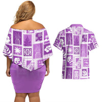 Hawaii Christmas Retro Patchwork Couples Matching Off Shoulder Short Dress and Hawaiian Shirt Violet LT7 - Polynesian Pride