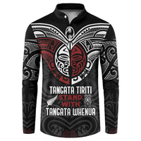 Maori Hongi Toitu Te Tiriti Button Sweatshirt Tangata Tiriti Stand With Tangata Whenua LT7 Black - Polynesian Pride