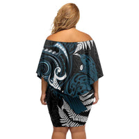 New Zealand Tui Bird Family Matching Off Shoulder Short Dress and Hawaiian Shirt Maori Kowhaiwhai
