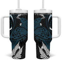 New Zealand Tui Bird Tumbler With Handle Maori Kowhaiwhai LT7 One Size: 40 oz Teal - Polynesian Pride